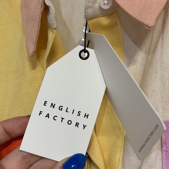 ENGLISH FACTORY COLORBLOCK BUTTON UP LINEN DRESS MIDI SMALL NEW WITH TAGS - Picture 4 of 8